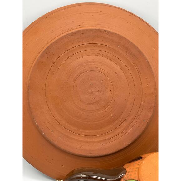 Red-ware Vintage Handled Bowl / Pot & Plate Folk-art Fruit Pattern - Picture 4 of 6